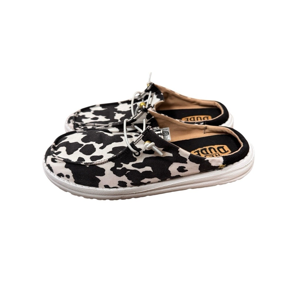 10 Hey Dude Cow Print Slip On Shoes Womens Casual Lightweight - Picture 2 of 10